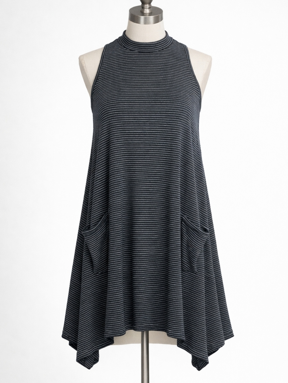 Anthropologie Philosophy Striped A-Line Dress Black White Asymmetrical Medium